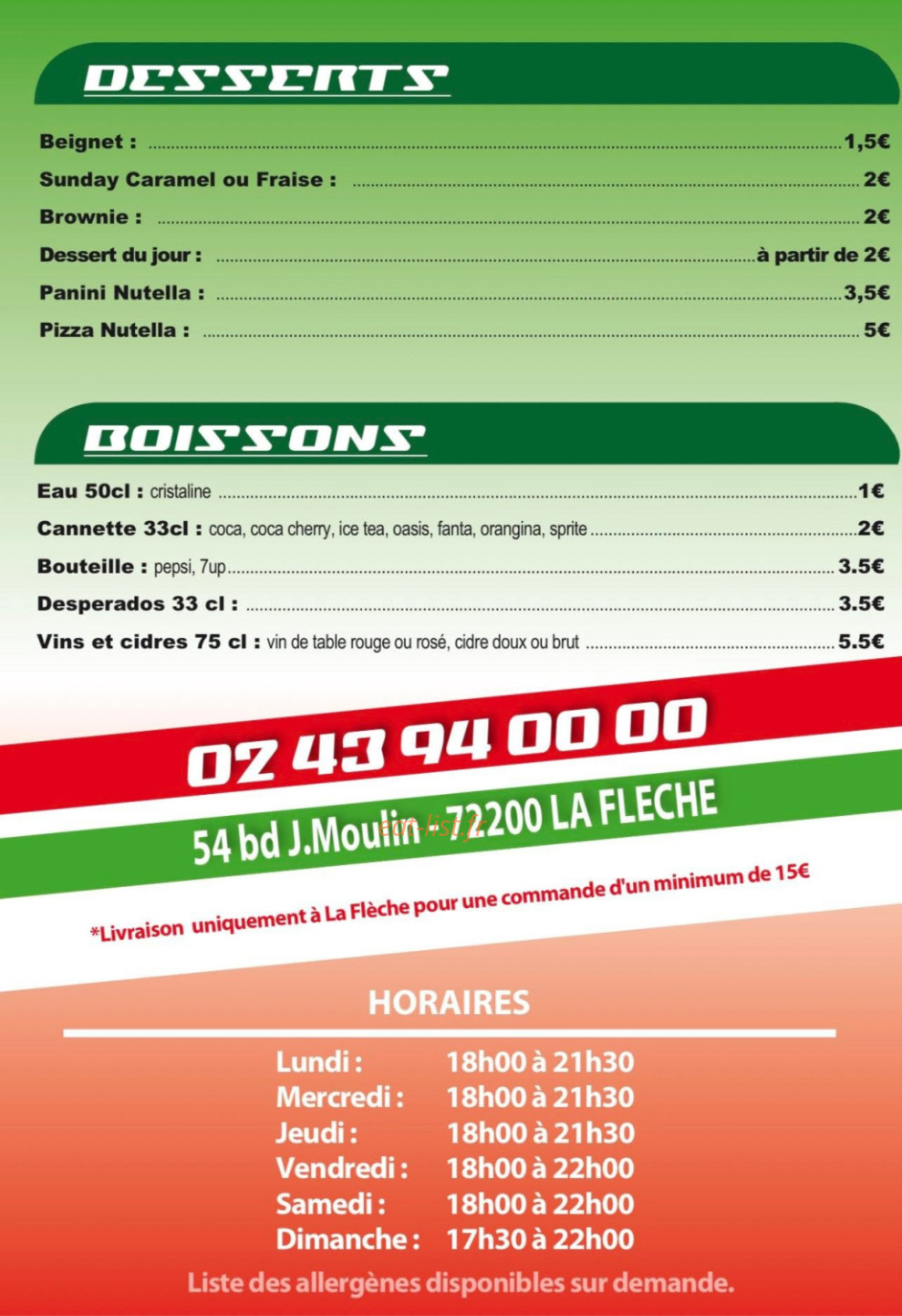 Carte et menu de Damiano pizza à La Fleche — 4