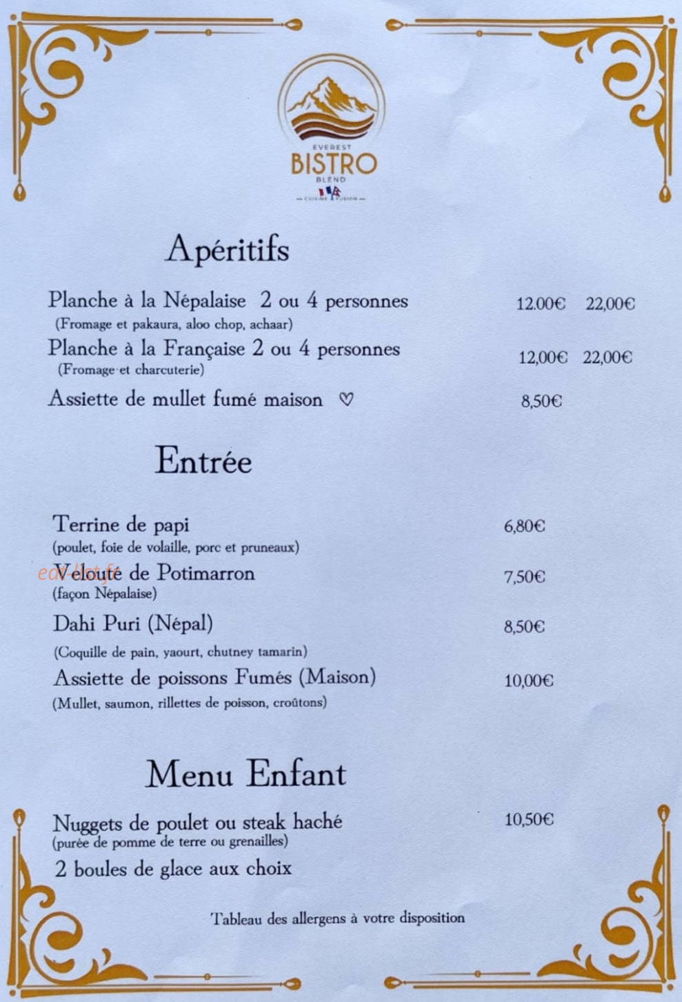Everest Bistro Blend — carte page 1