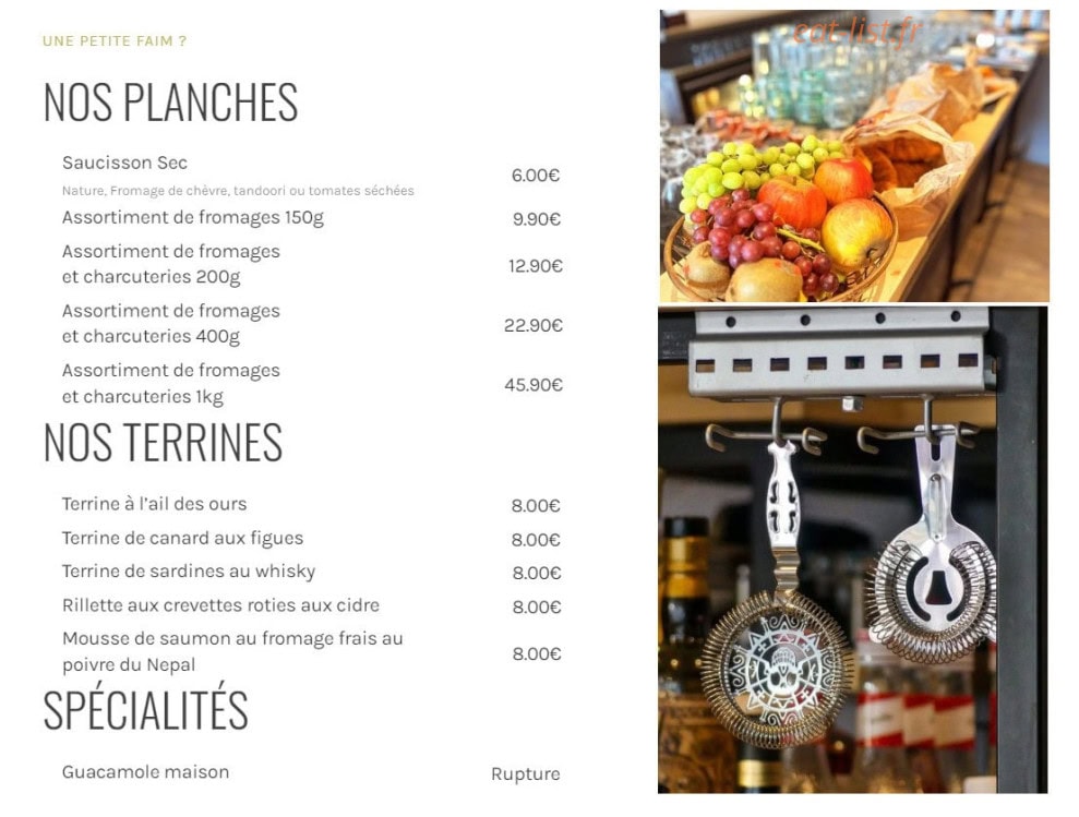 Les Elixirs — carte page 1