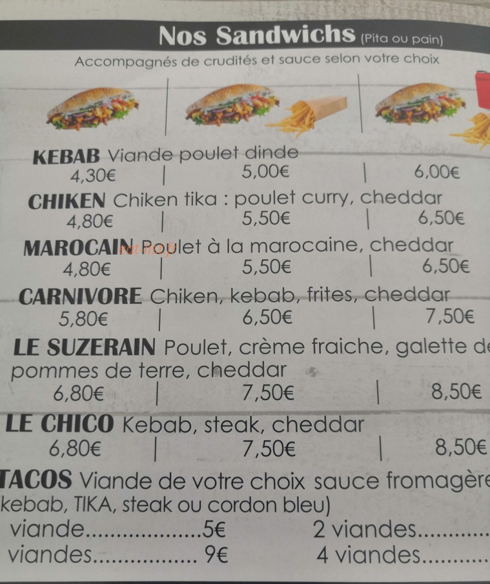 La Suze Kebab — carte page 1