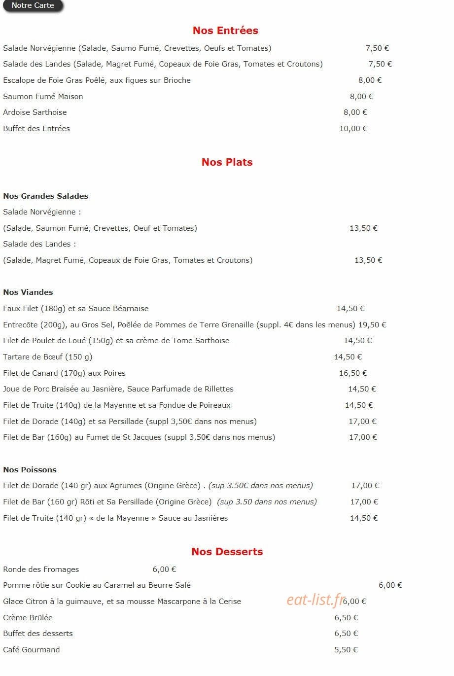 Le Cottage — carte page 2