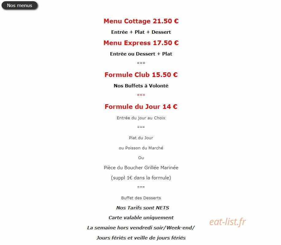 Le Cottage — carte page 1