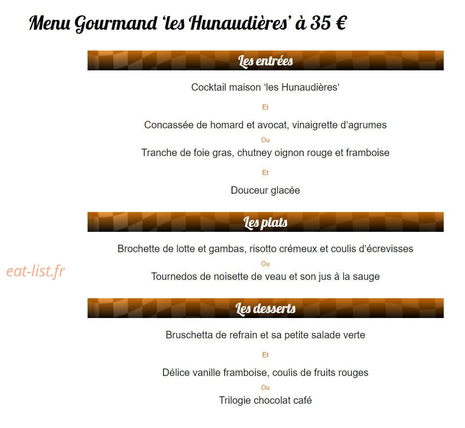 Auberge Des Hunaudieres — carte page 1