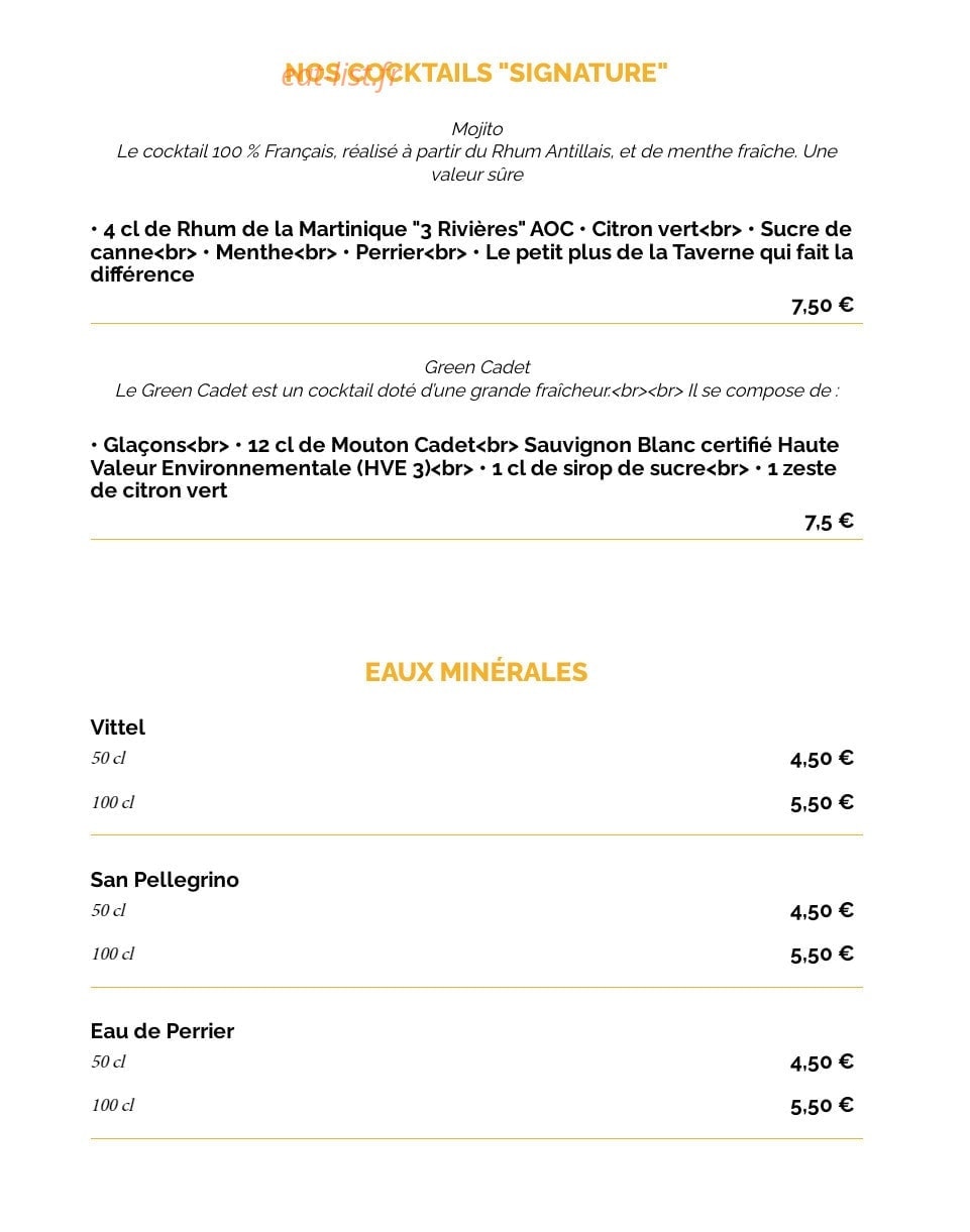 La Taverne Le Mans — carte page 26