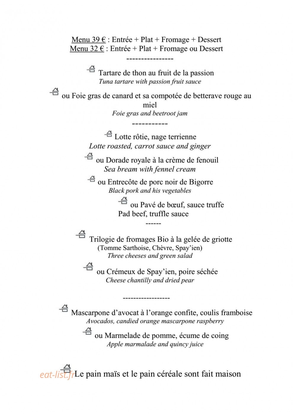 La Petite Auberge — carte page 1