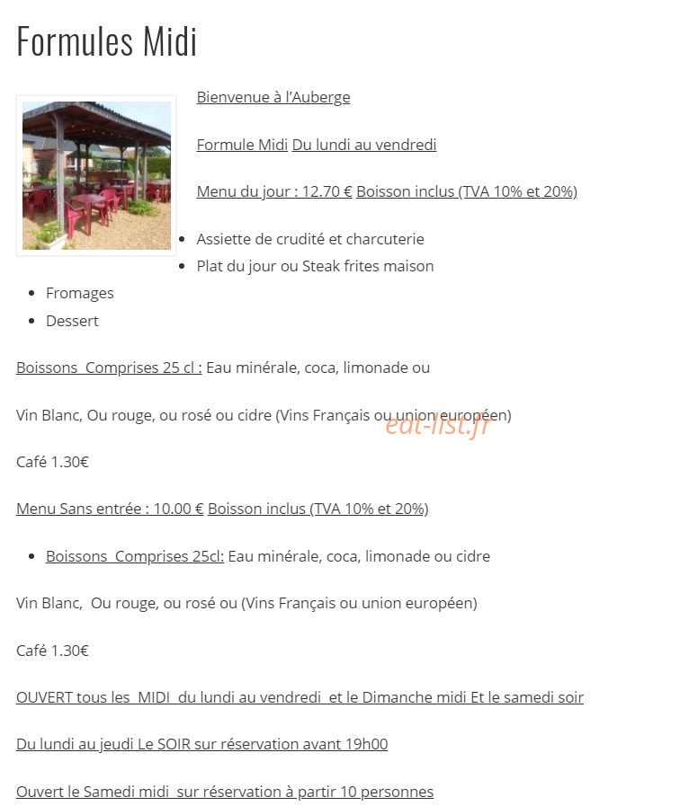 Auberge du braconnier — carte page 1