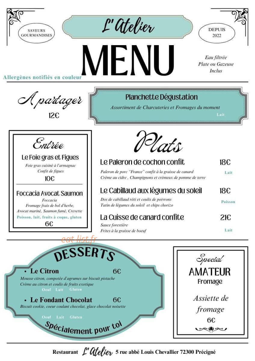 L'Atelier Saveurs et Gourmandises — carte page 2