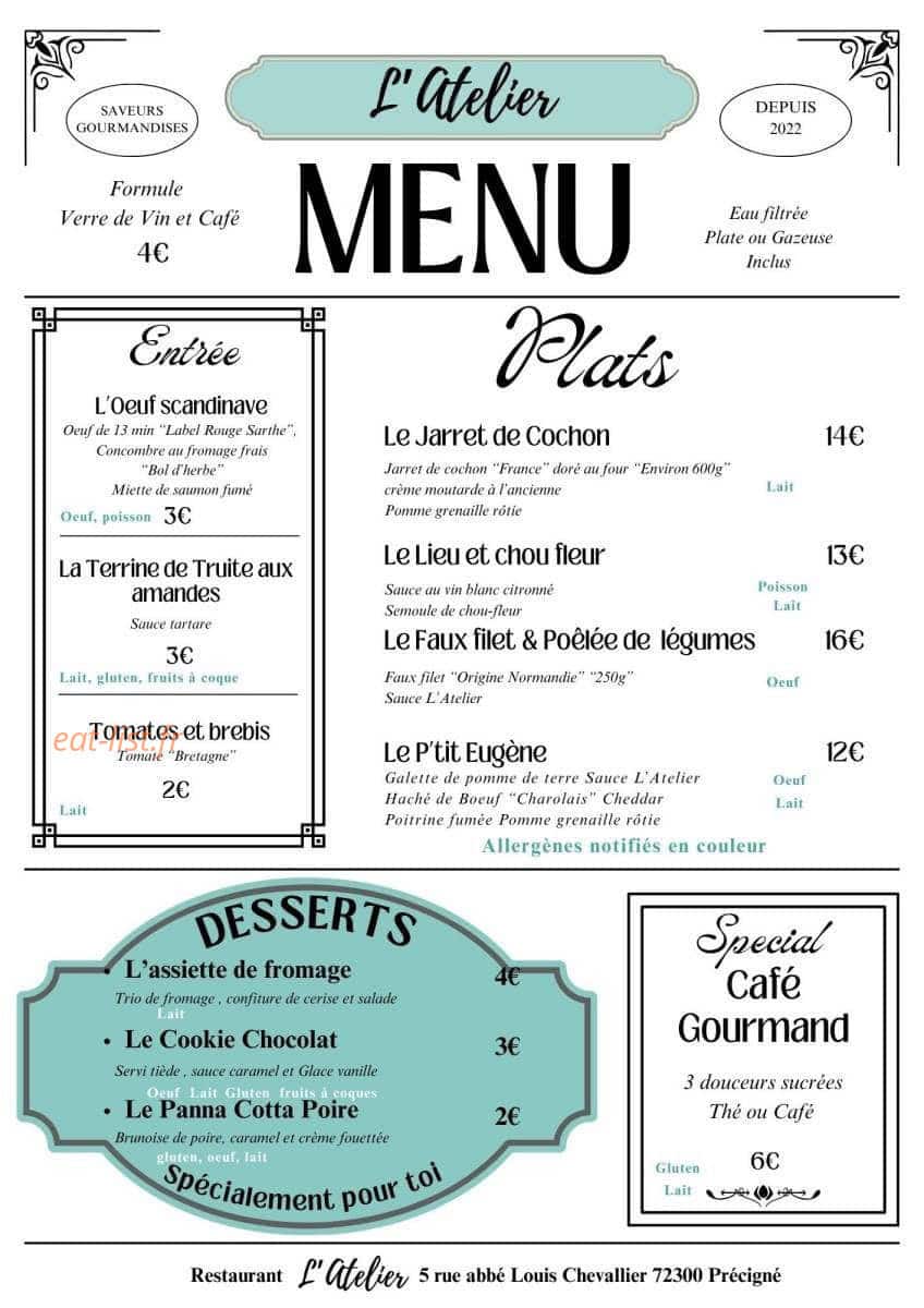L'Atelier Saveurs et Gourmandises — carte page 1