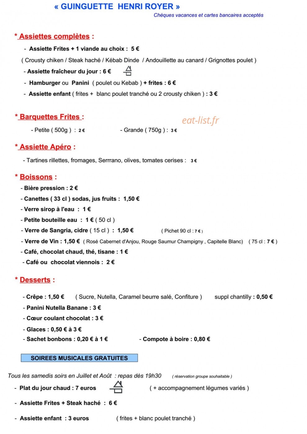 Guinguette Henri Royer — carte page 1