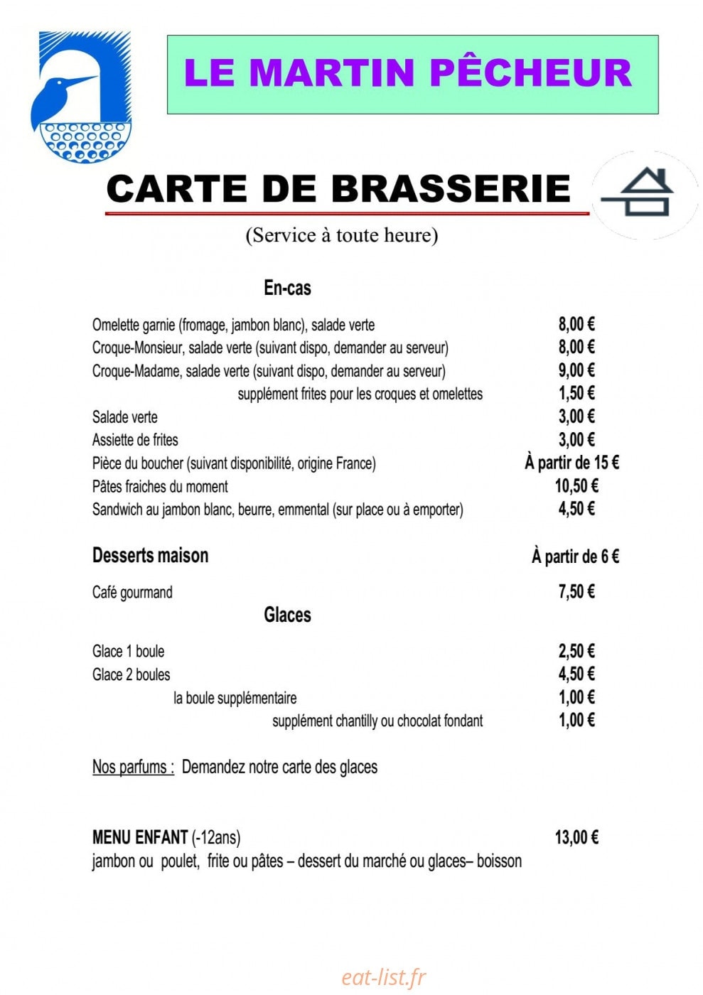 Le Martin Pecheur — carte page 1