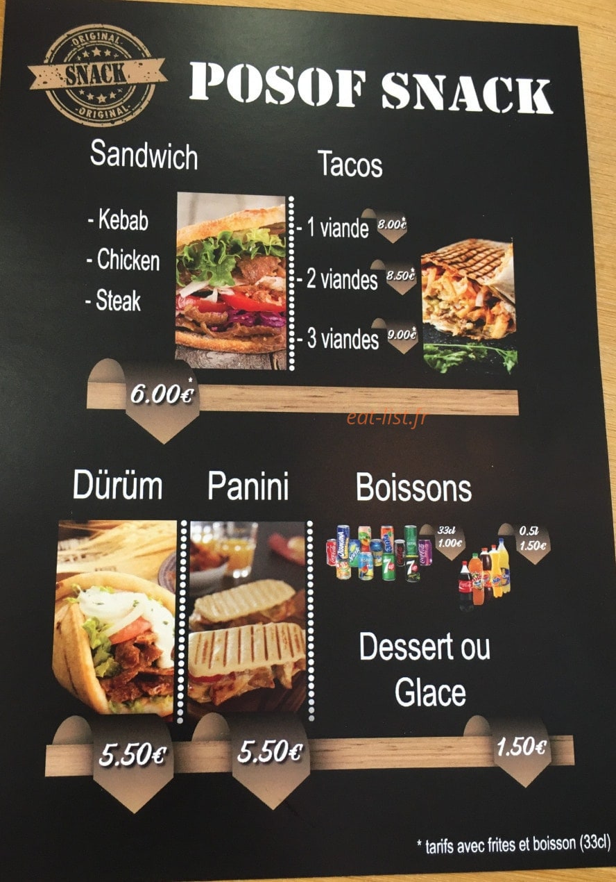 Posof Snack — carte page 1