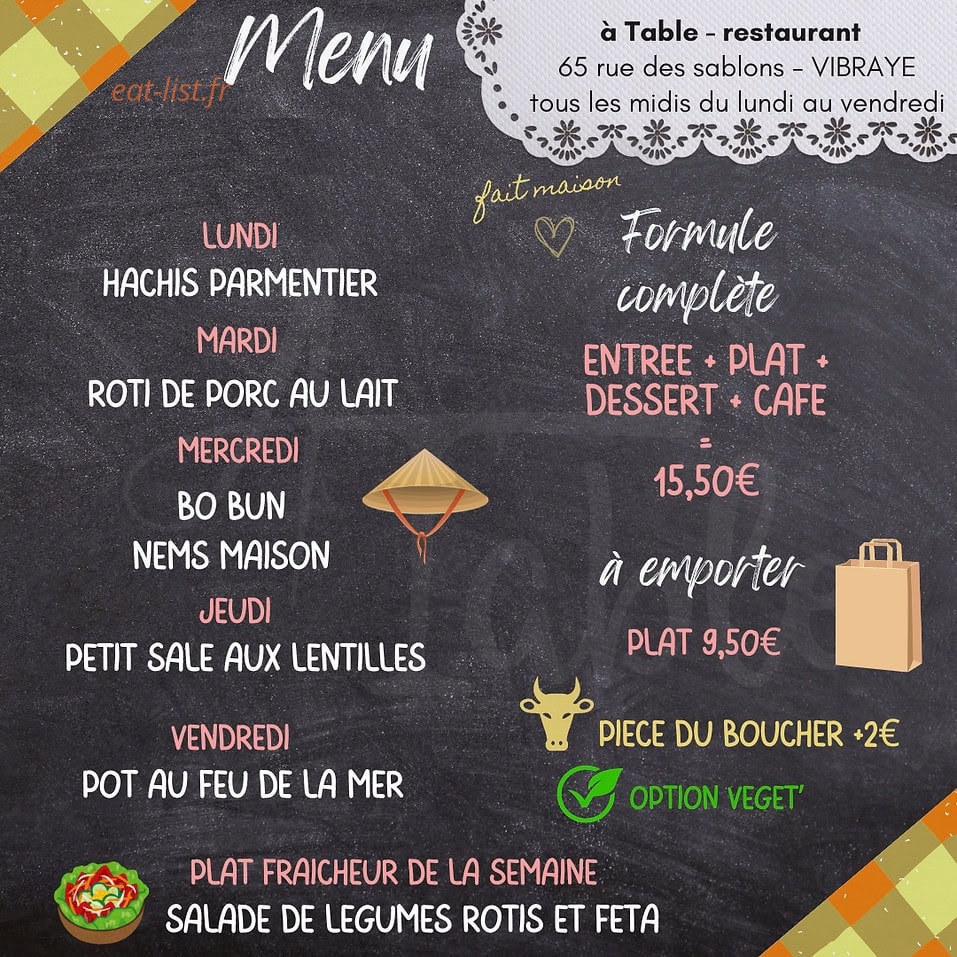 A Table — carte page 1