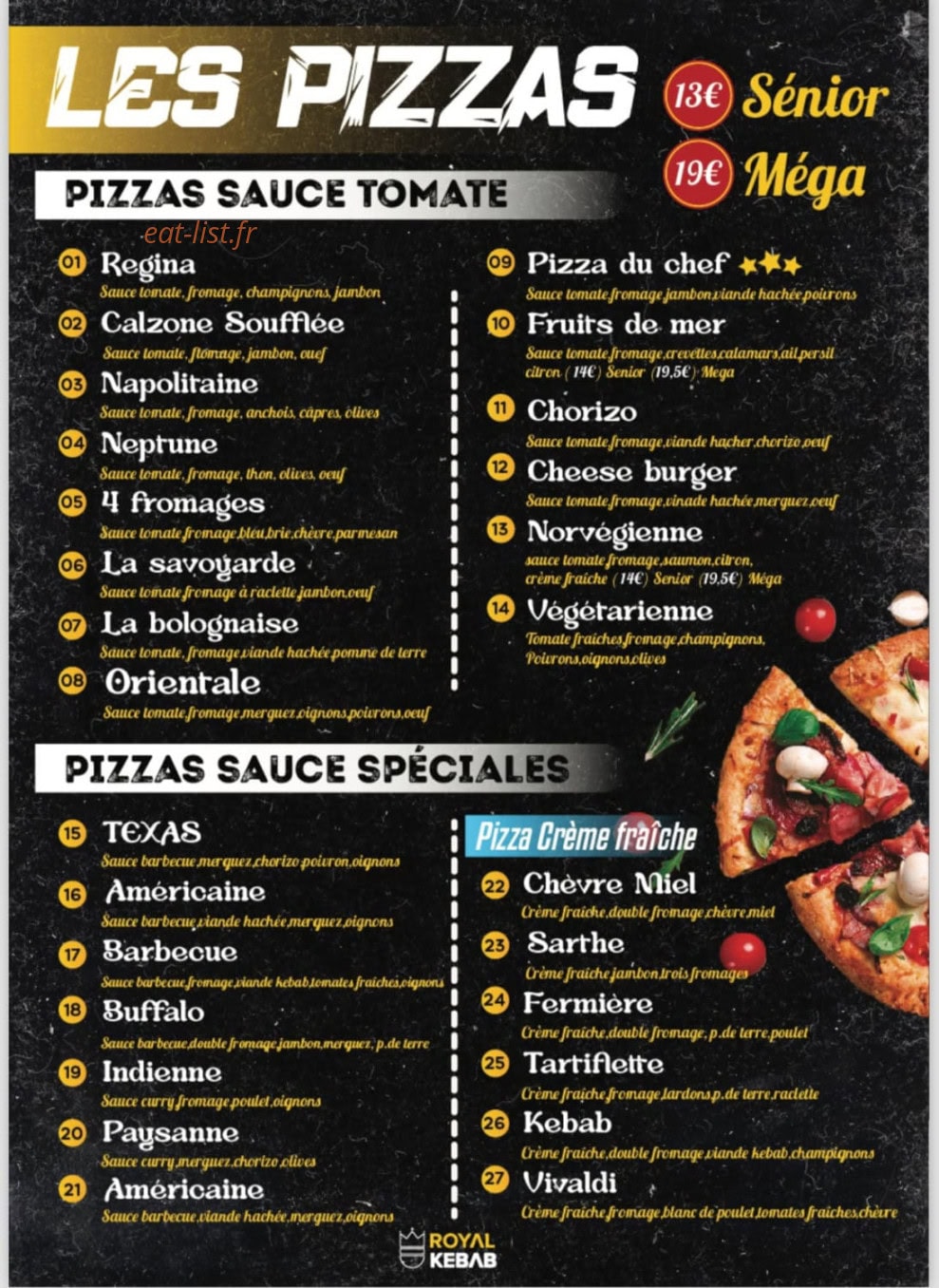Royal kebab Pizza — carte page 1
