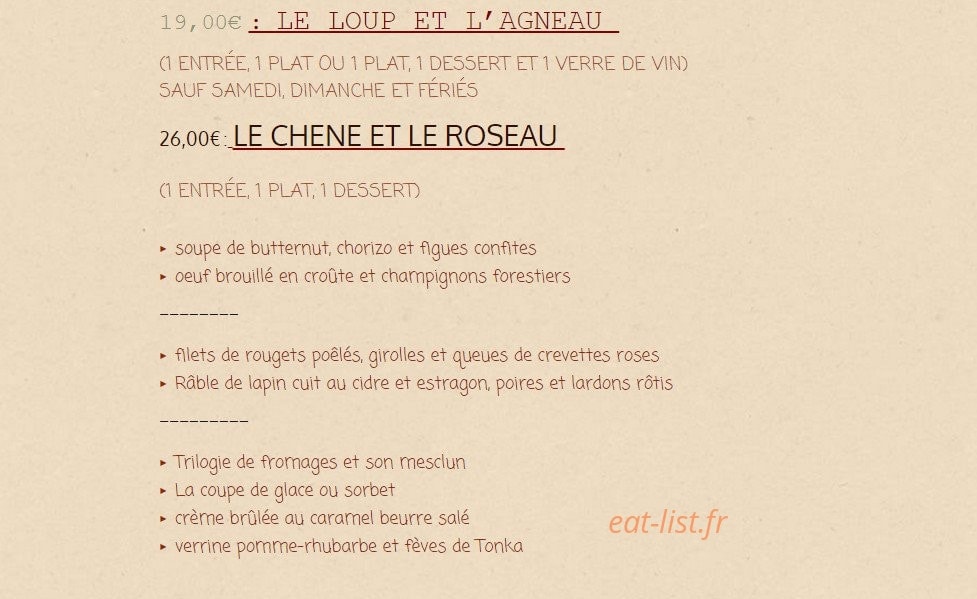 Carte et menu de Les Tables de la Fontaine à Cerans Foulletourte — Menus suite