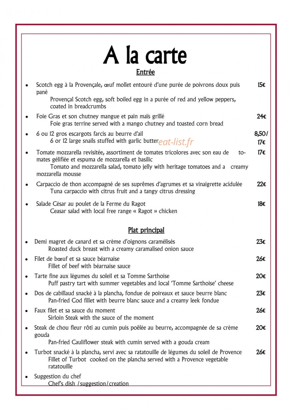 Le Relais de Ronsard — carte page 1