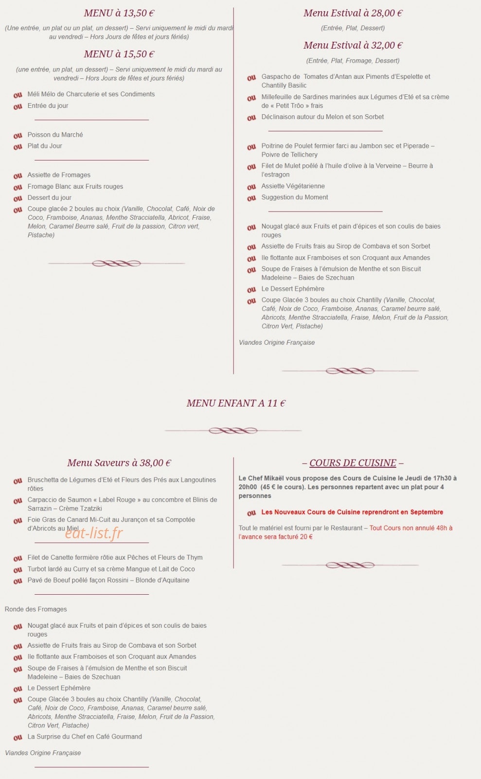 Au Jardin des Saveurs — carte page 1