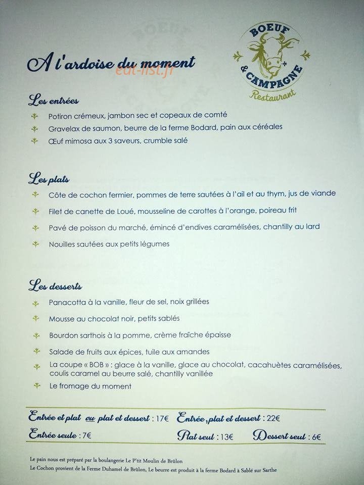 Boeuf & Campagne — carte page 1