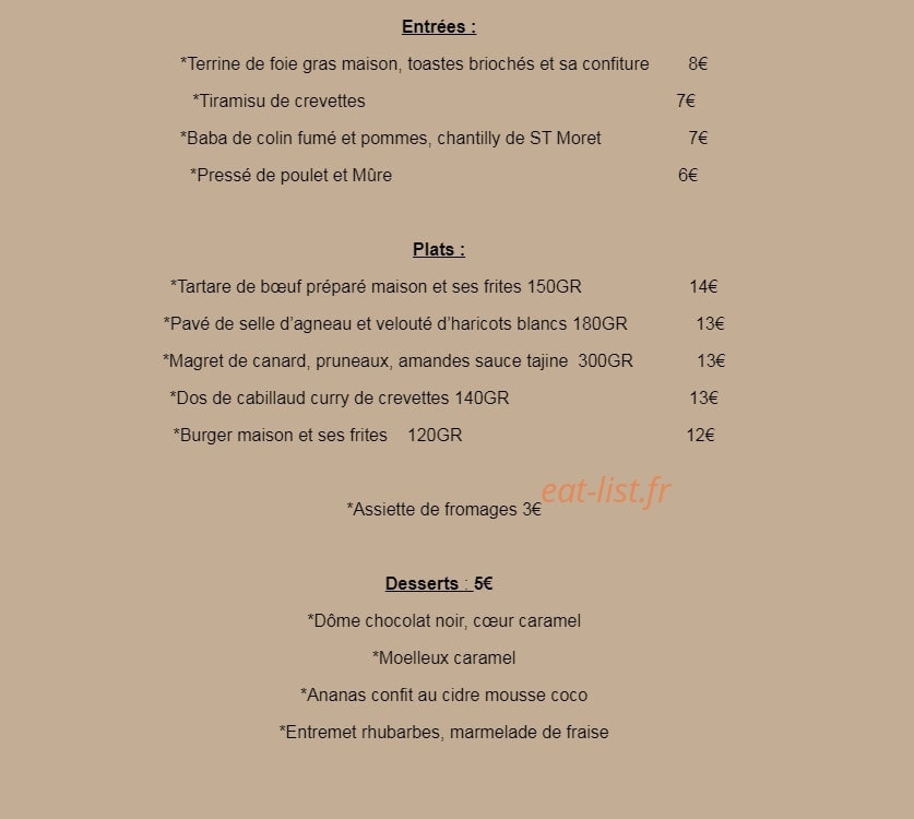 Restaurant De La Place — carte page 1