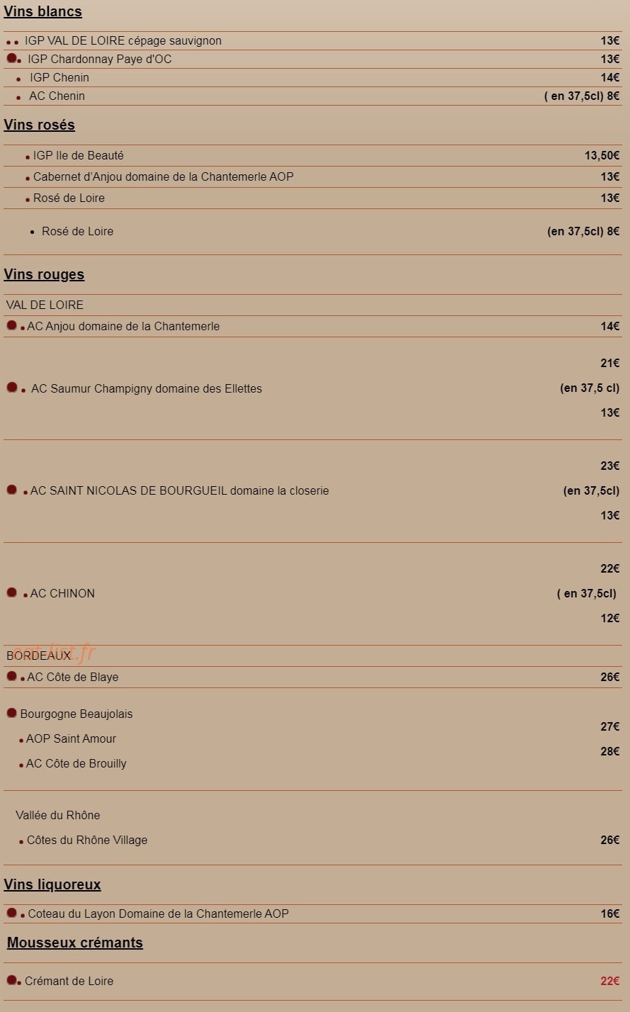 Restaurant De La Place — carte page 3