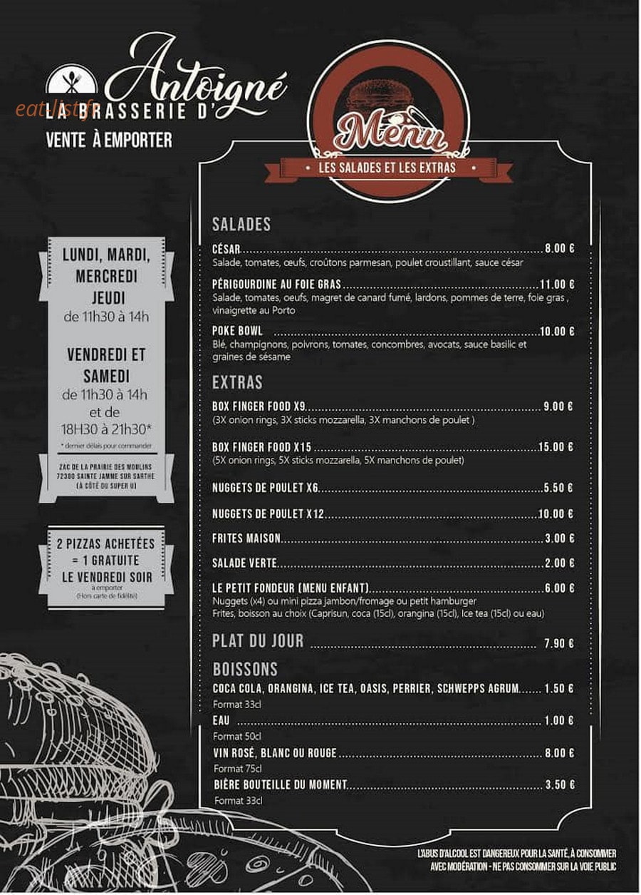 Carte et menu de La Brasserie d'Antoigné à Sainte Jamme sur Sarthe — Les extras et salades