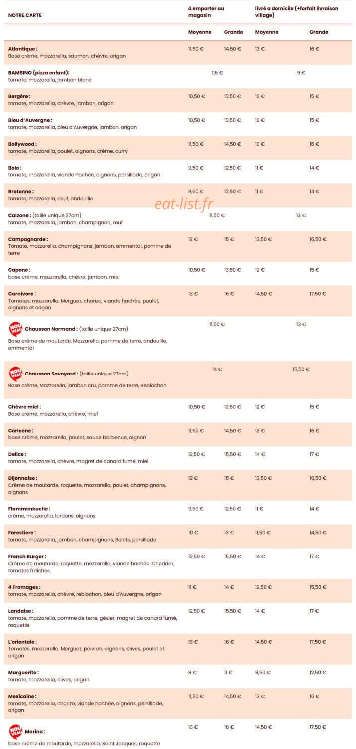Pizzatel — carte page 1