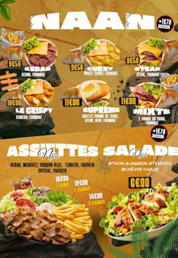 Carte et menu de Pizza Prestige à Montfort le Gesnois — Naan, assiettes...