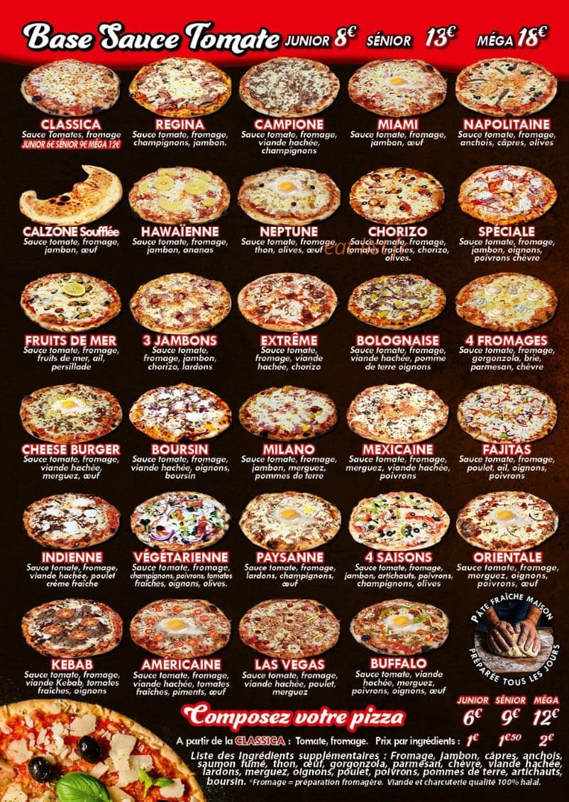 Carte et menu de Di Napoli Pizza à Montval-sur-Loir  — Les pizzas base sauce tomate