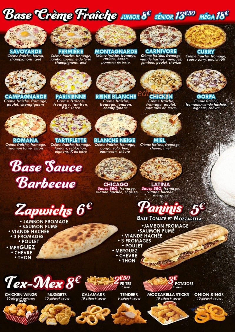 Carte et menu de Di Napoli Pizza à Montval-sur-Loir  — Les pizzas base crème fraîche