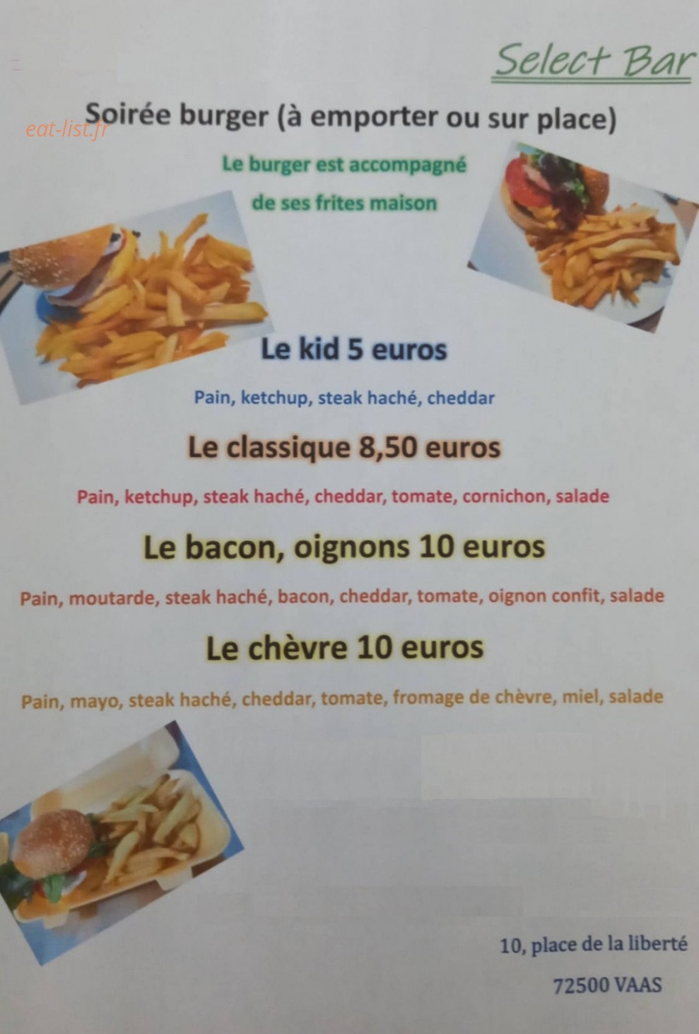 Sélect Bar — carte page 1
