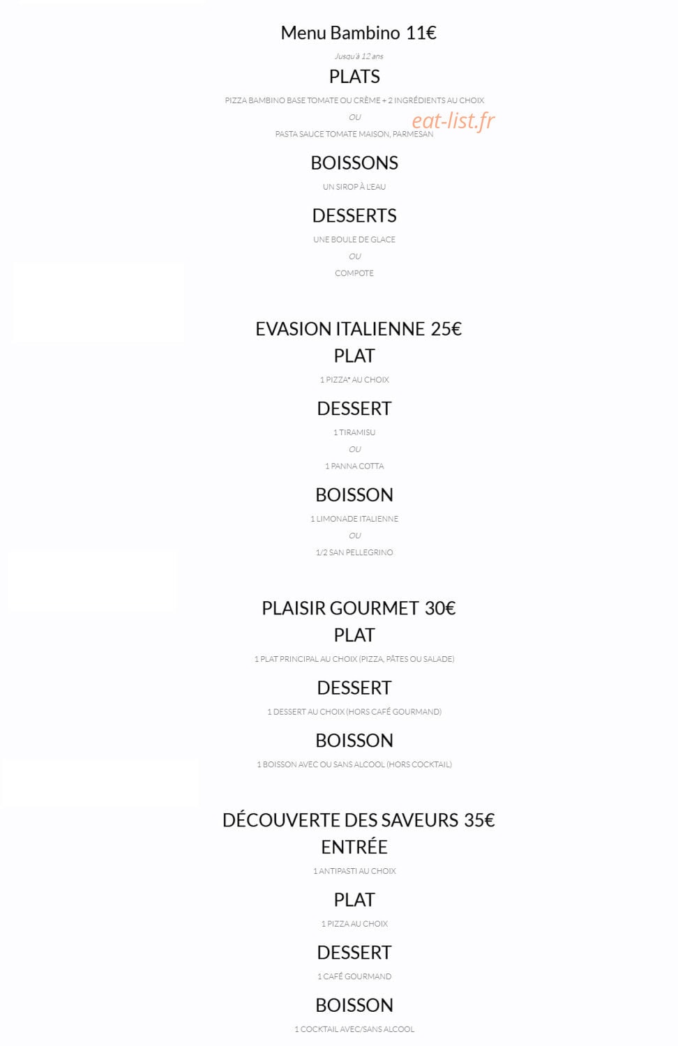 La Petite Ristorante — carte page 3