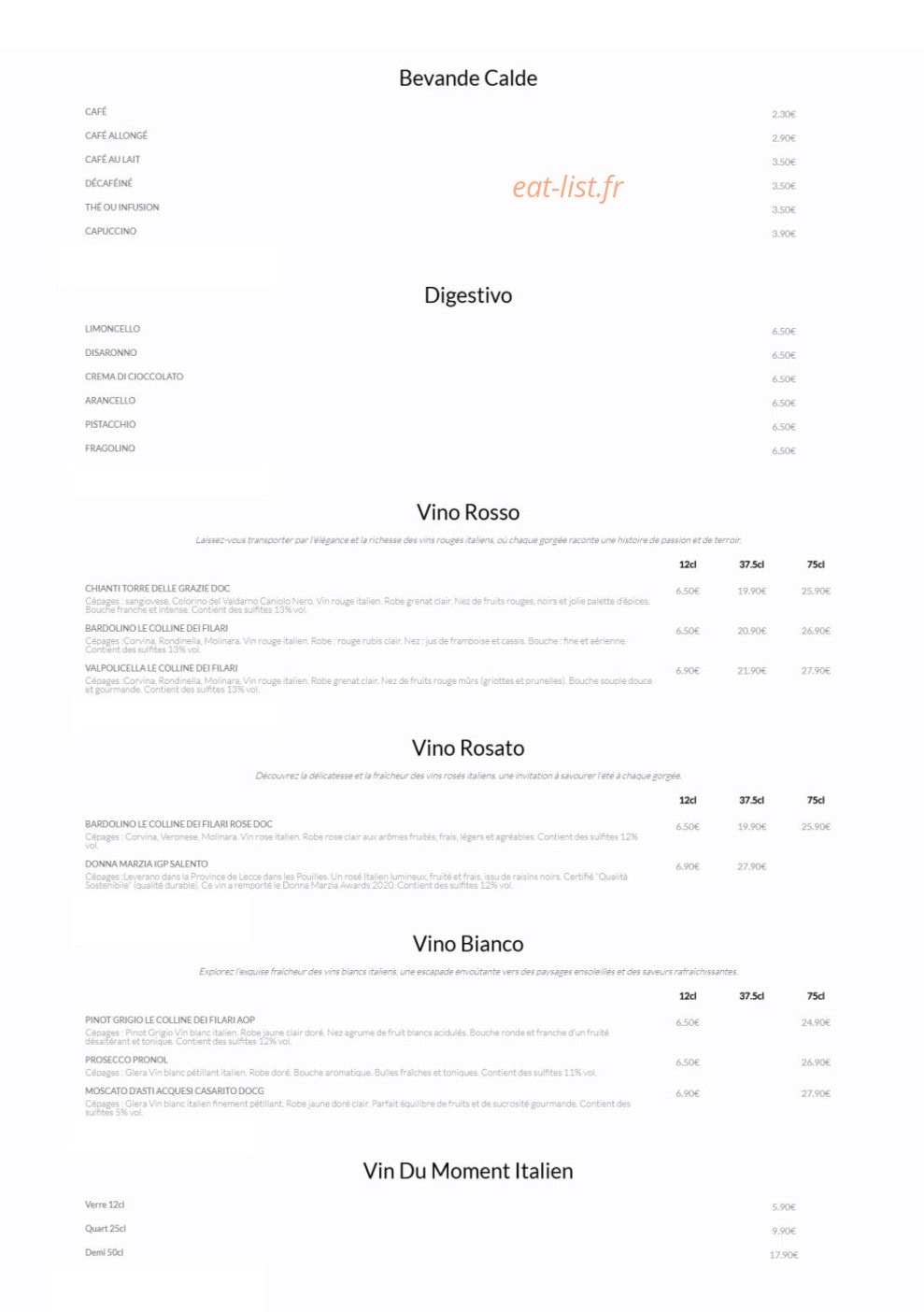 La Petite Ristorante — carte page 4