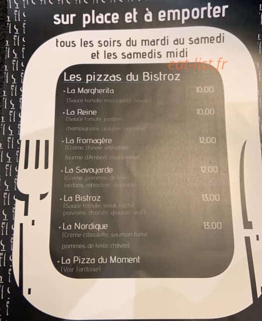 Le Bistroz — carte page 1