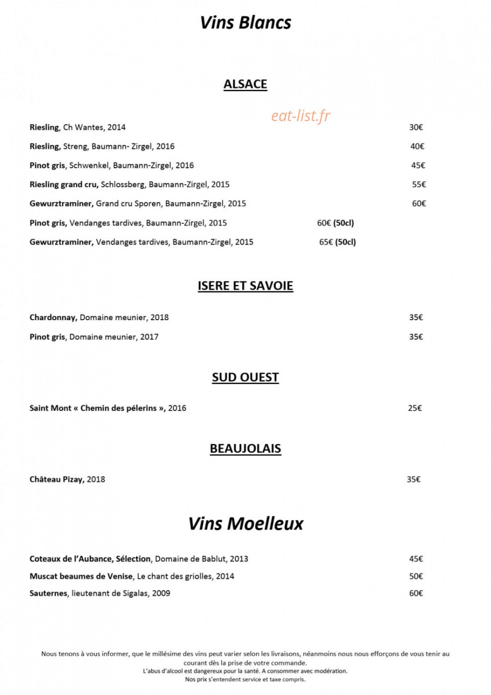 Restaurant Le Séquoia — carte page 13