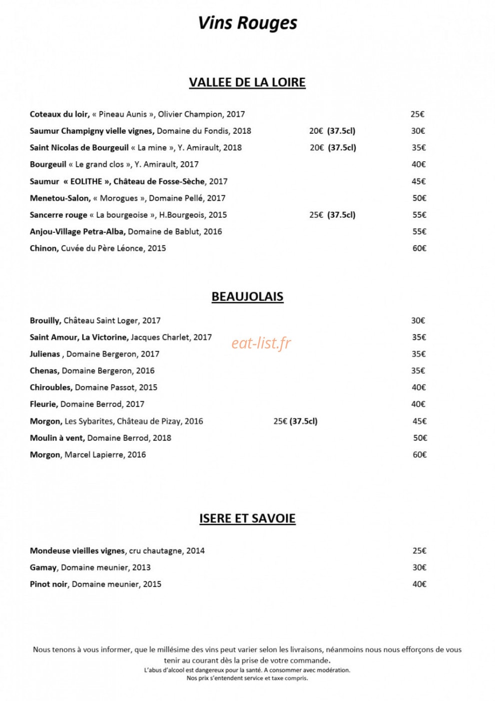 Restaurant Le Séquoia — carte page 4
