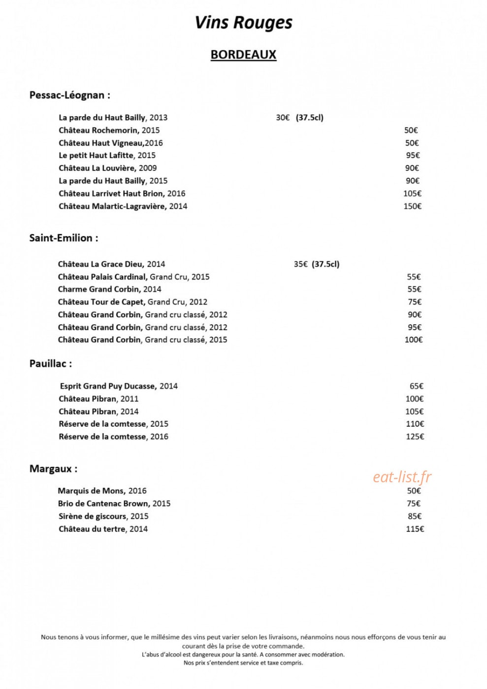 Restaurant Le Séquoia — carte page 9