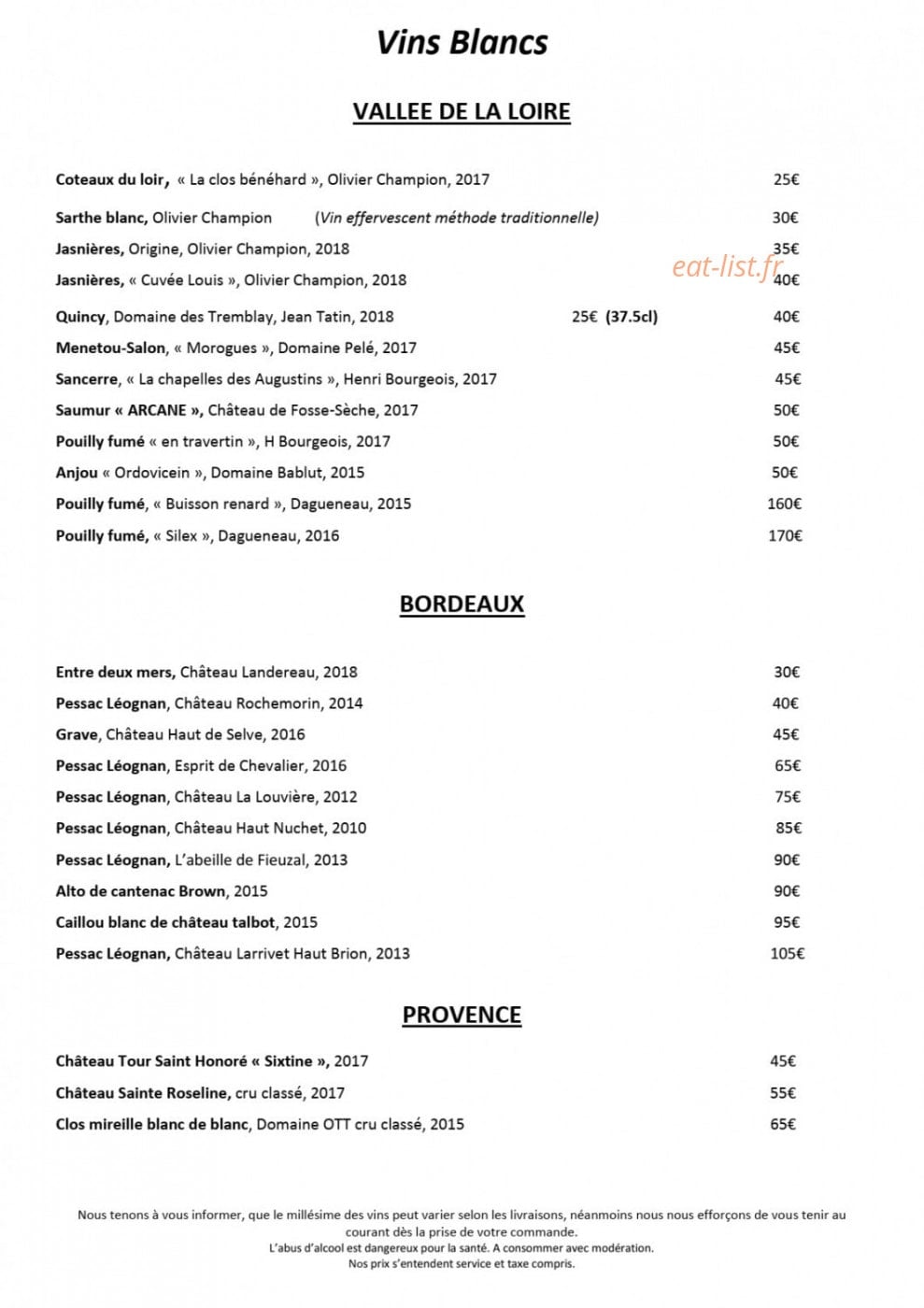 Restaurant Le Séquoia — carte page 10