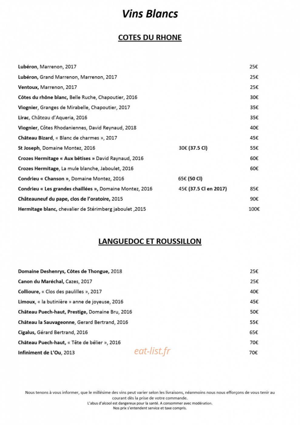 Restaurant Le Séquoia — carte page 11