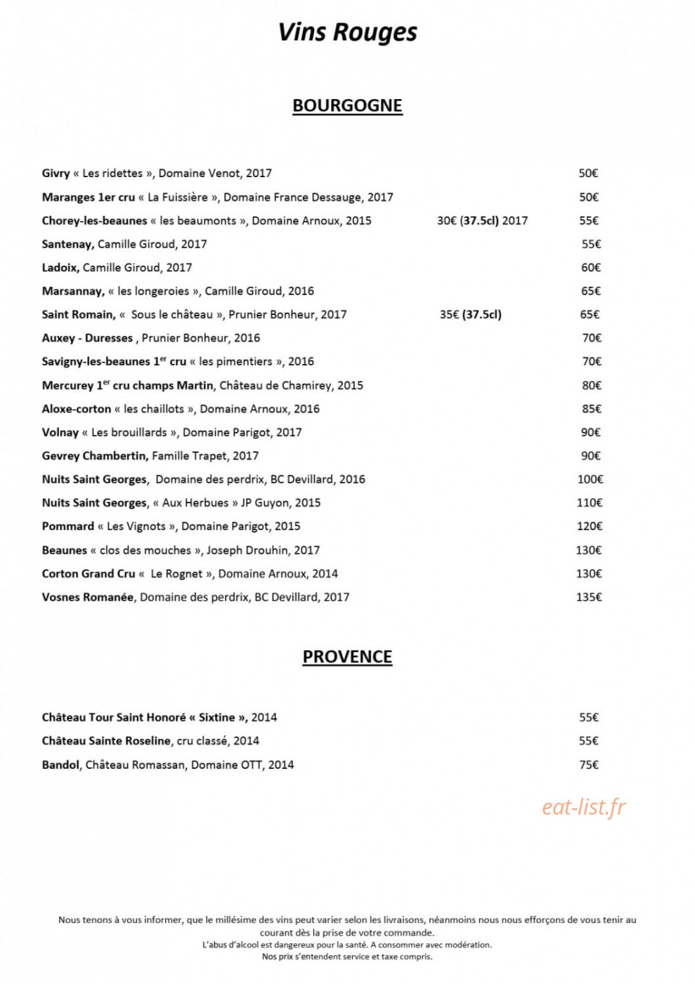 Restaurant Le Séquoia — carte page 5