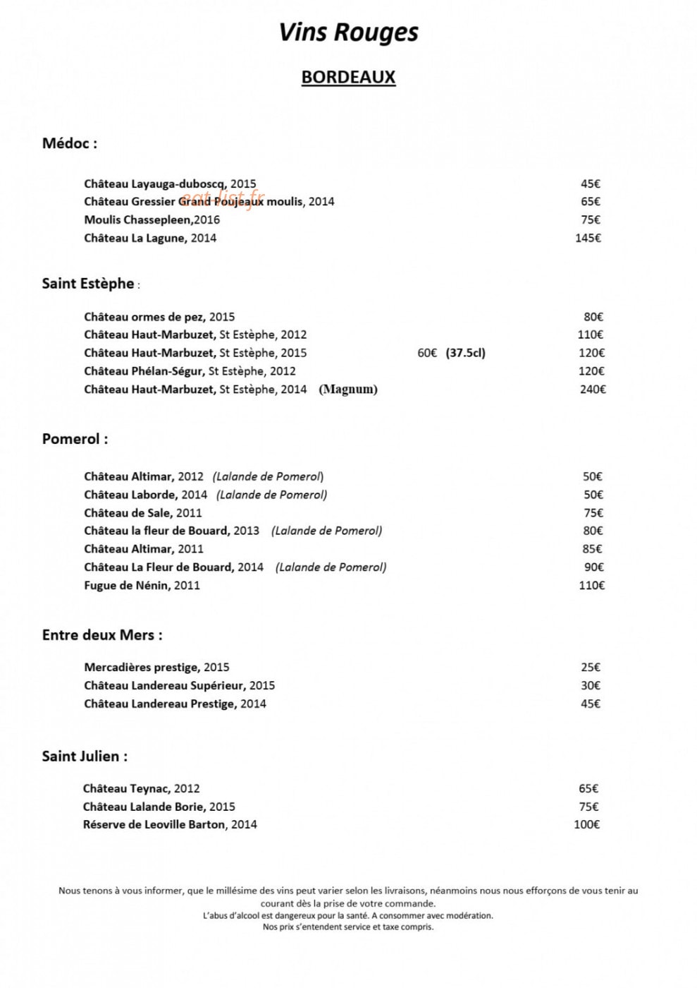 Restaurant Le Séquoia — carte page 8