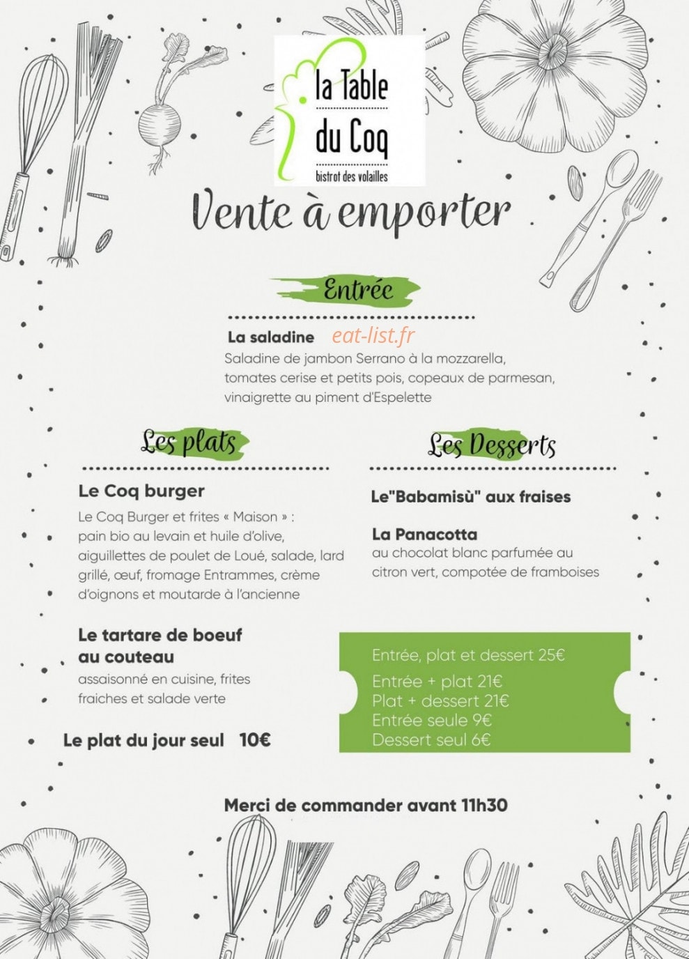 La Table du Coq — carte page 1