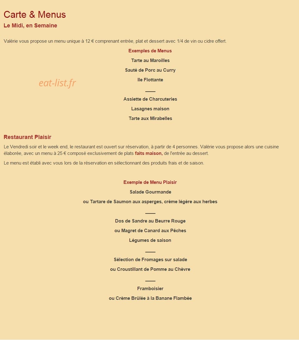 Le Bistrot du Village — carte page 1