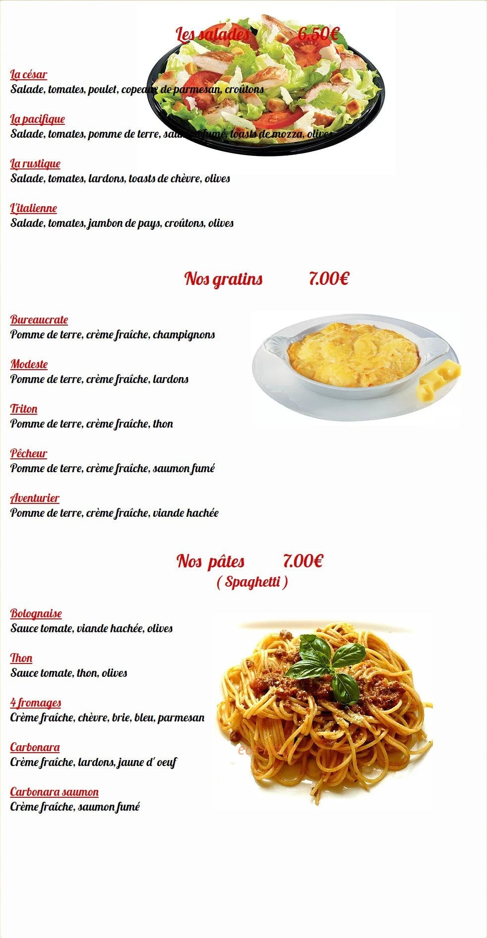 H'lesse pizza — carte page 6