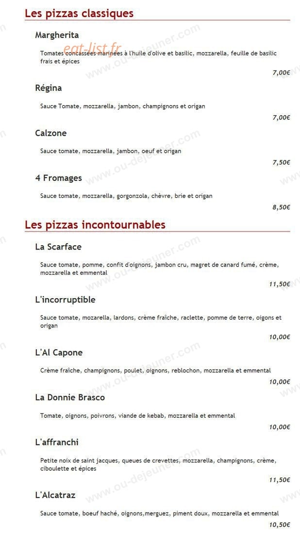 Pizzéria Al Capone — carte page 1