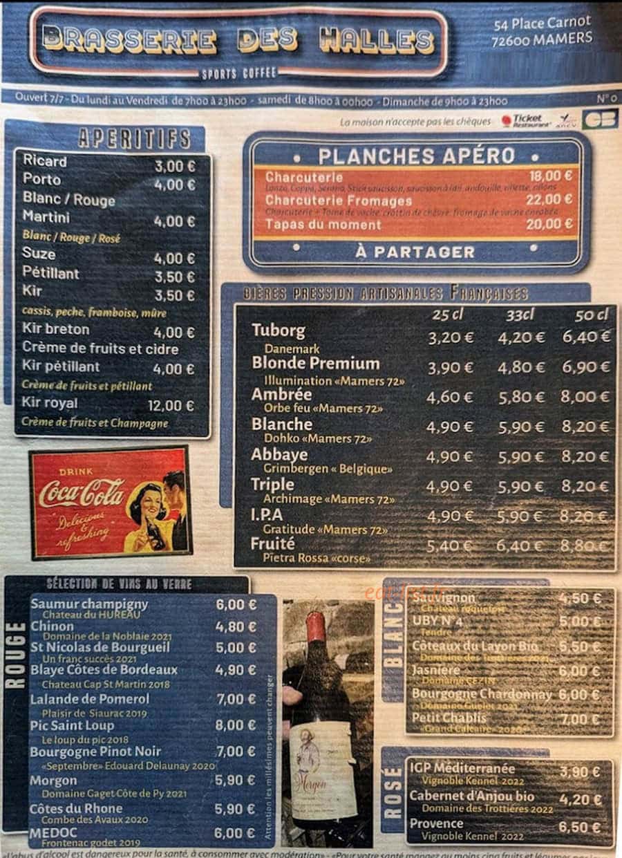 Brasserie Des Halles — carte page 1