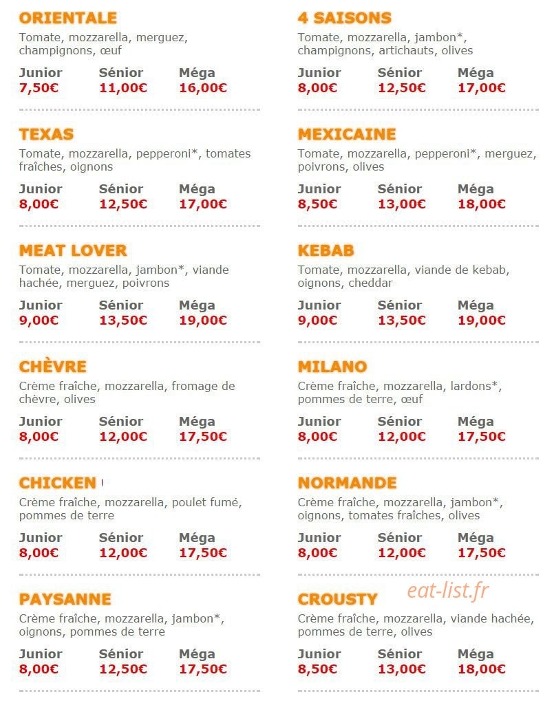 Pizza Crousty — carte page 2