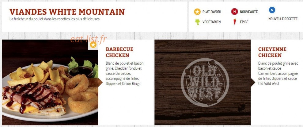 Carte et menu de Old Wild West à La Chapelle Saint Aubin — Viandes white mountain