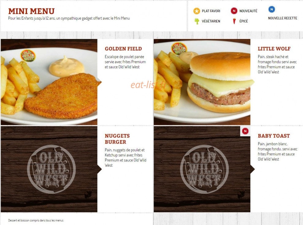 Carte et menu de Old Wild West à La Chapelle Saint Aubin — Mini menu