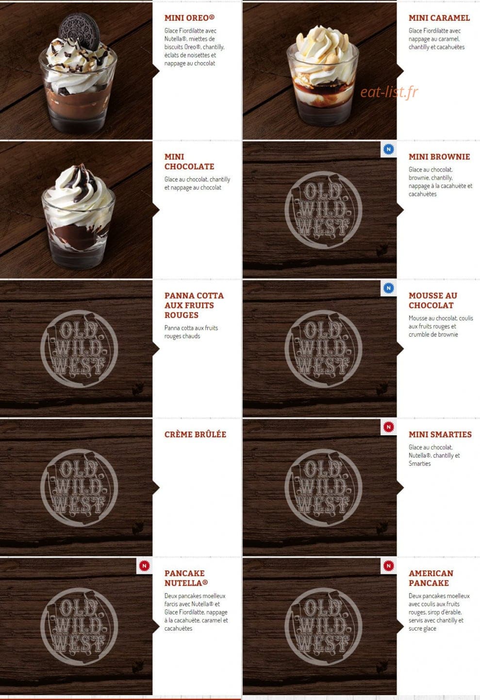 Carte et menu de Old Wild West à La Chapelle Saint Aubin — Desserts suite