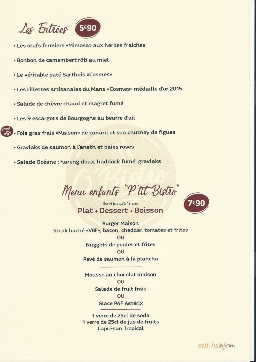 O' Bistro — carte page 3