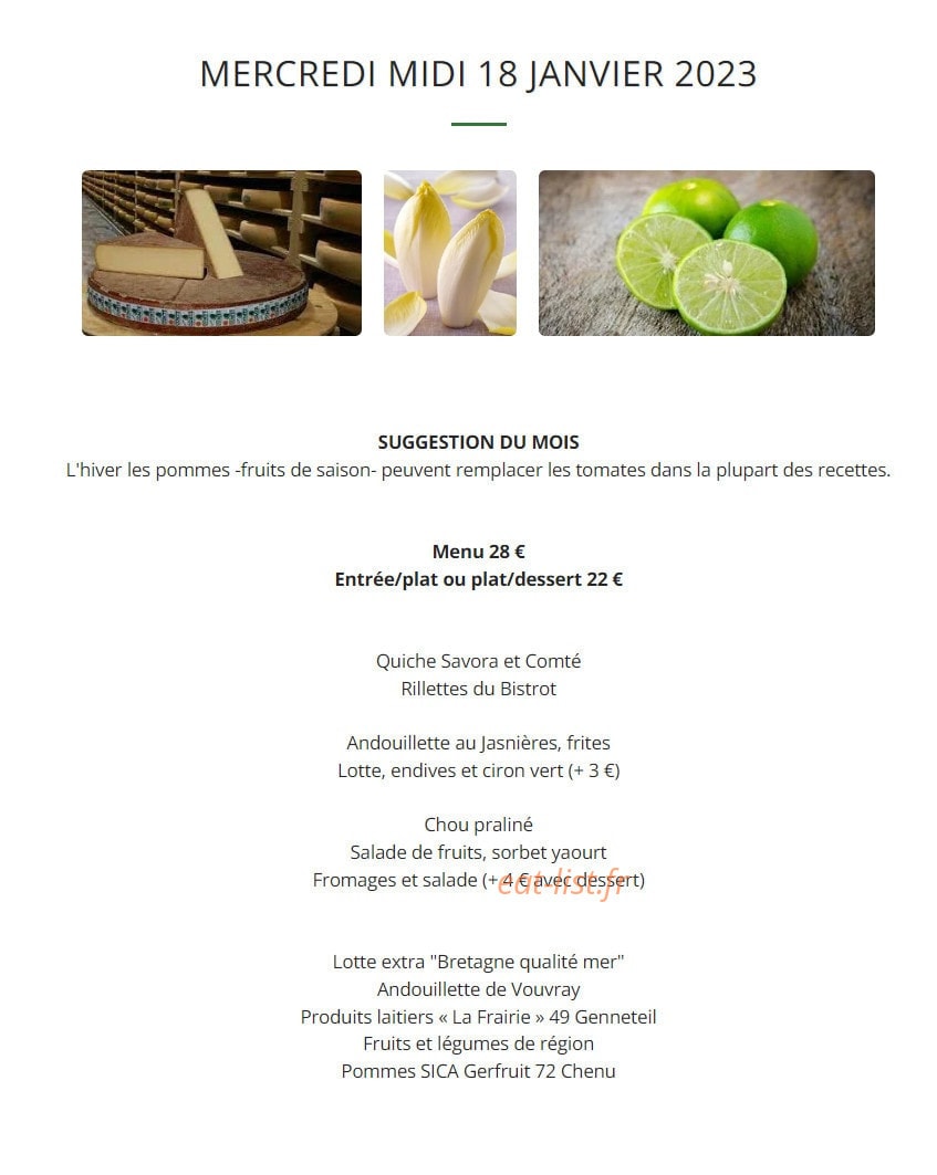 Au Bistrot Ronsard — carte page 1